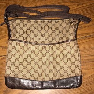 Gucci Perforated Leather GG Monogram Canvas Bag